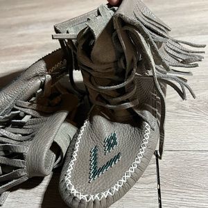 Grey leather mukluks